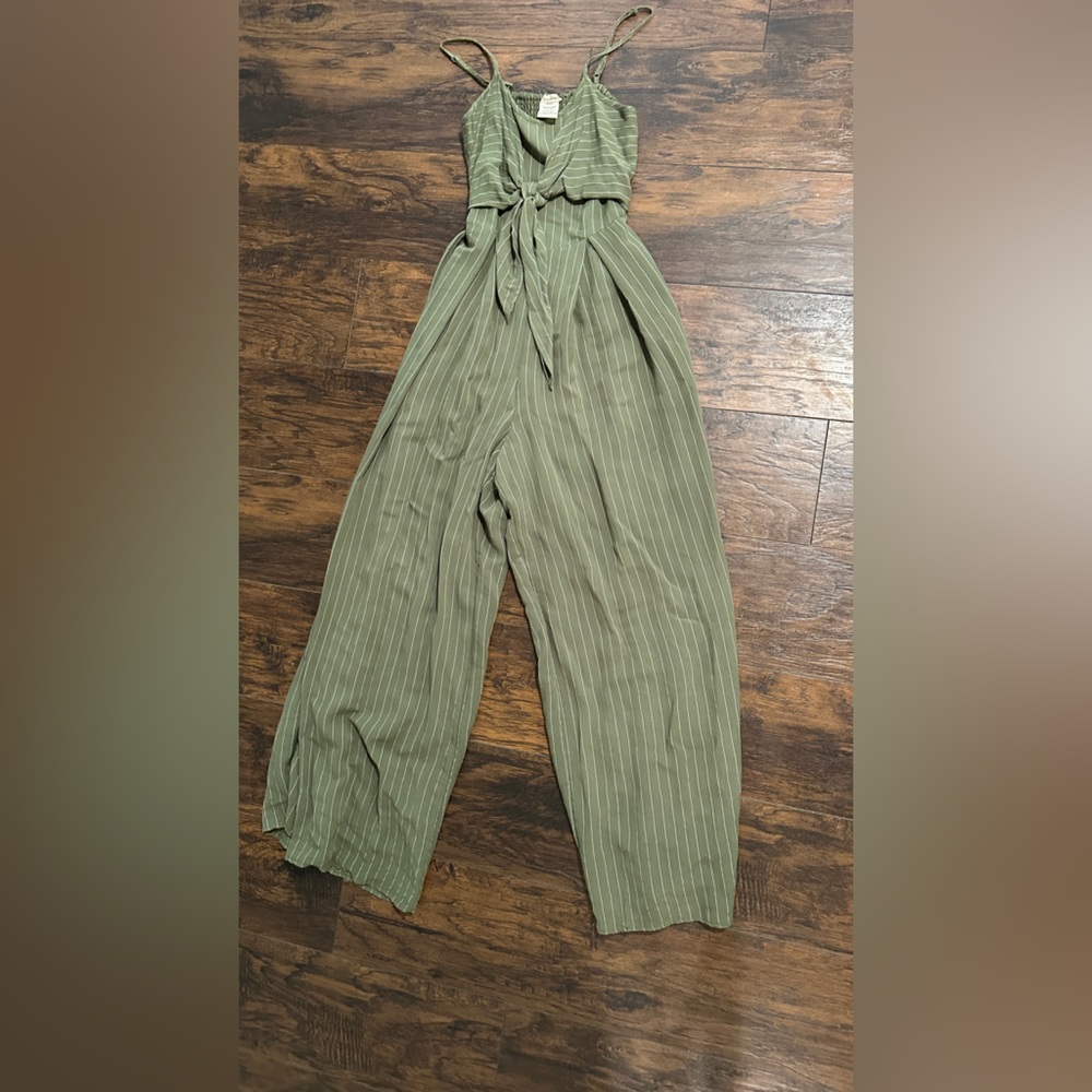 Flying Tomato Olive Striped Jumpsuit